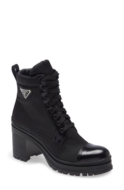 prada tall logo boots|Prada block heel combat boots.